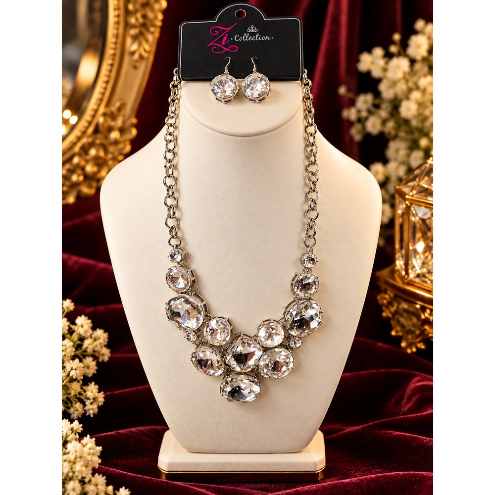 Paparazzi Zi Collection Silver Clear Rhinestone Statement Necklace Earrings Set